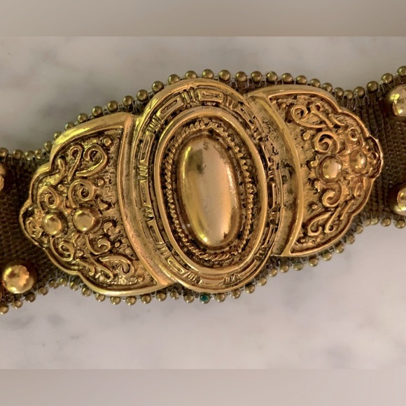 90’s vintage leather belt with Amber studs with gold chains attachment size 32” - Picture 3 of 14